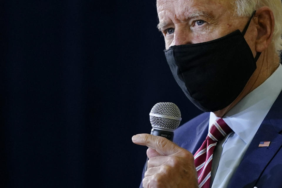 Democratic presidential candidate and former Vice President Joe Biden speaks during a roundtable discussion with veterans, Tuesday, Sept. 15, 2020, at Hillsborough Community College in Tampa, Fla. (AP Photo/Patrick Semansky)