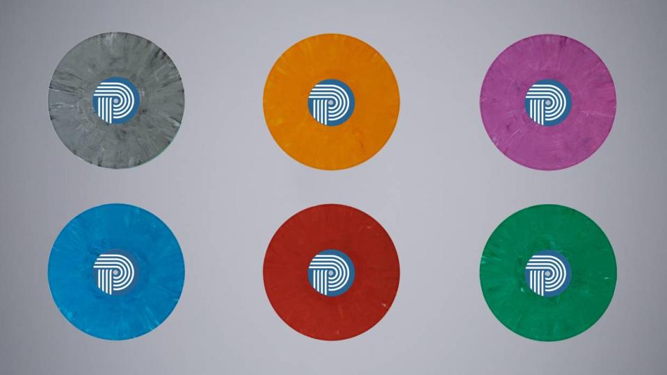 6 color pressings for Precision Record Pressing's Eco Mix brand