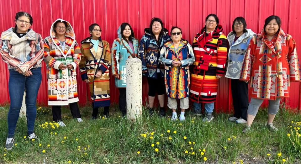 Crowchild helped workshop participants make their own coats out of Pendleton blankets.