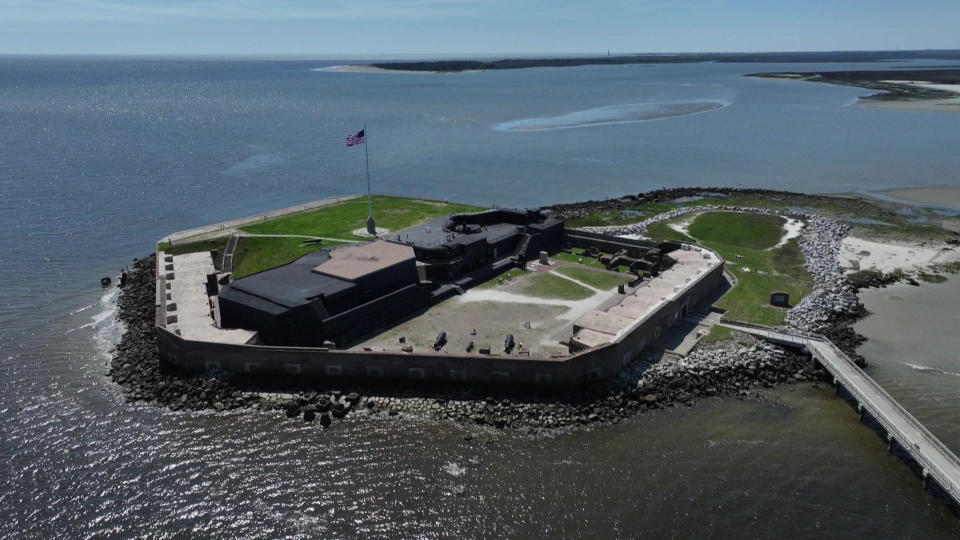 An aerial view of Fort Sumter in the harbor of Charleston, South Carolina. Built to withstand attack from foreign naval ships, it was nonetheless attacked from the American shoreline, when Confederate forces opened fire on April 12, 1861.   / Credit: CBS News