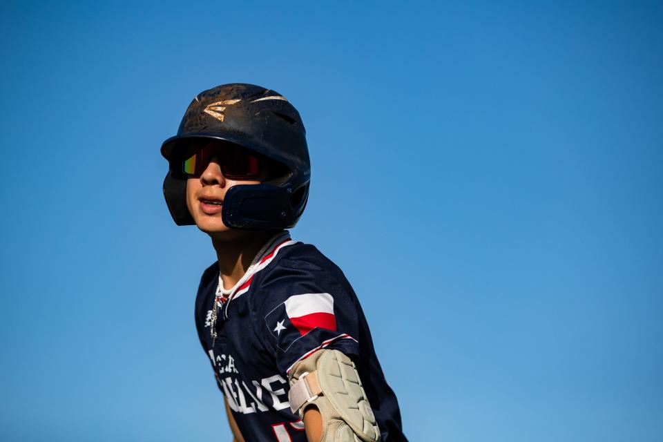 Jaden Martinez, 14, surveys the field at an Oil Belt Junior League team practice at Steve Castro Field in Robstown, Texas on Friday, July 29, 2022. The team has the potential to punch their ticket to the Junior League World Series at the Southwest Regional tournament in New Mexico this weekend.