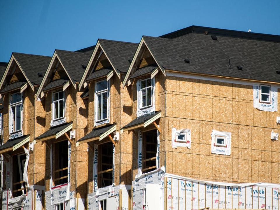  Homes under construction in a development in Langford, B.C.