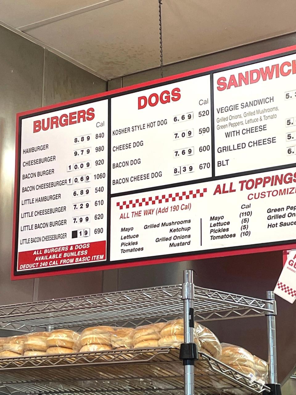 Menu at Five Guys