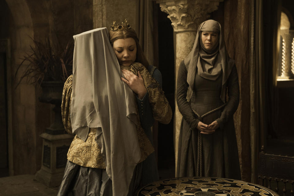 Dianna Rigg as Olenna Tyrell,
Natalie Dormer as Margaery Tyrell,
Hannah Waddingham as Septa Unella