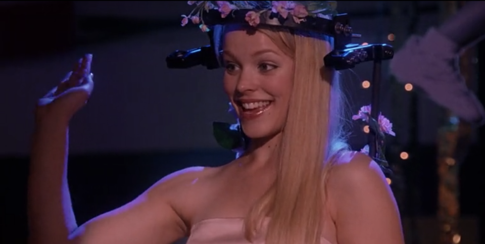 Flowers adorning Regina George's head brace