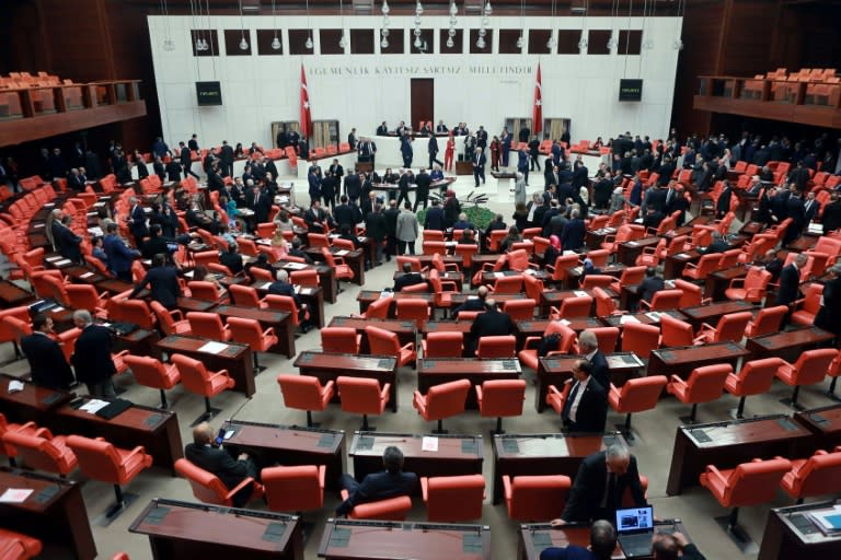 Members of Turkish parliament debate on proposed amendments for the country's constitution that would expand the powers of Turkey's President at the Turkish Parliament in Ankara, on January 18, 2017