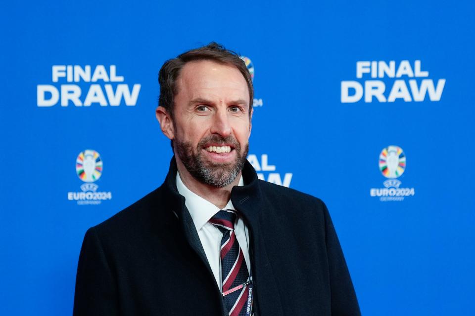 England's head coach Gareth Southgate arrives for the draw (AP)