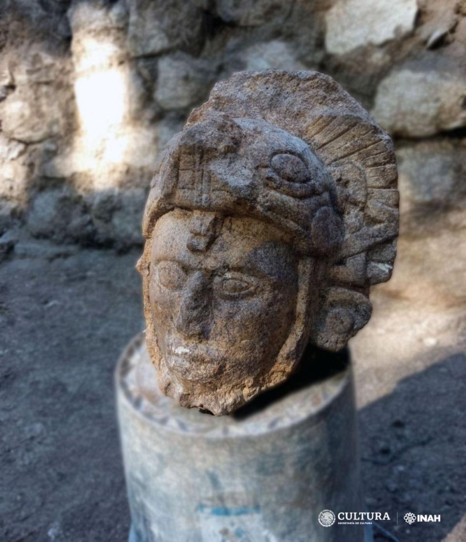 Anthropomorphic sculpture discovered during excavations in Yucatan (INAH)