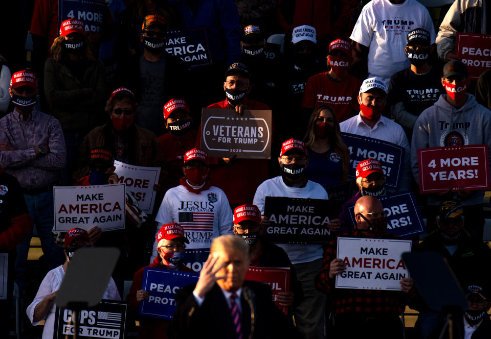 President Donald Trump speaks to supporters during a rally at the Bemidji Regional Airport in Ohio on Sept. 18, 2020.<span class="copyright">Stephen Maturen/Getty Images</span>