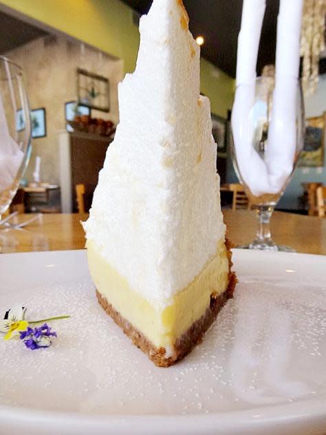 The Mile High Key Lime Pie at the Fat Snook in Cocoa Beach is sweet-tart with a mountain of meringue.