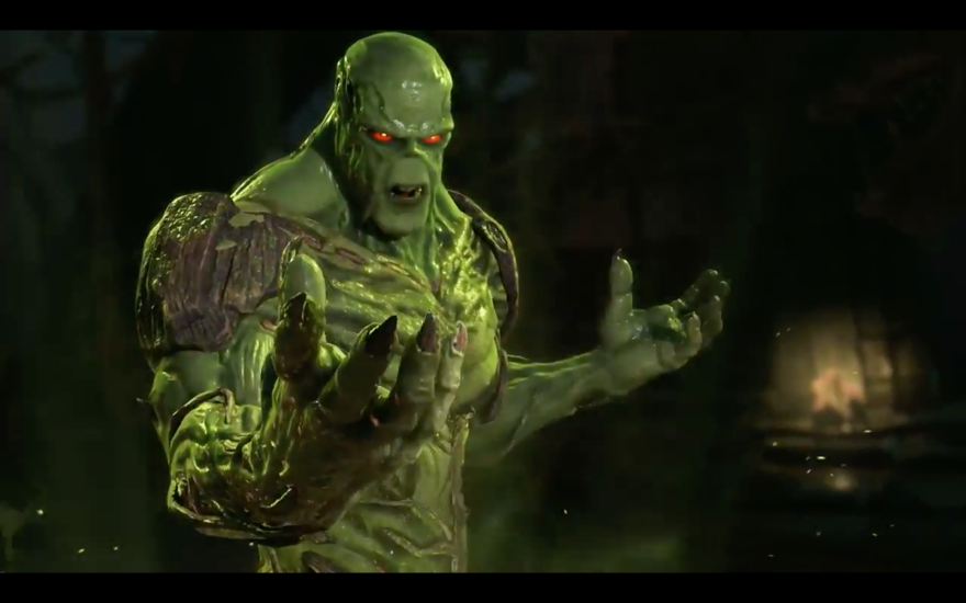 <p>Green is mean! Swamp Thing is an elemental creature who retains the memories and personality of Alec Holland, a botanist. He makes his debut as a playable character in Injustice 2. </p>