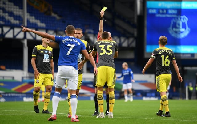 Jan Bednarek was booked for his challenge