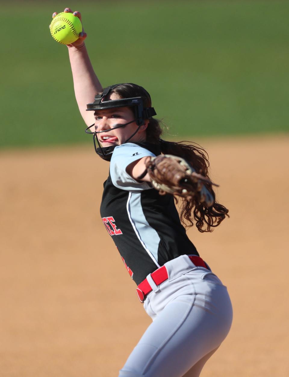 Tappan Zee pitcher Keira Meyers winds up for a pitch during a game against Nyack.
