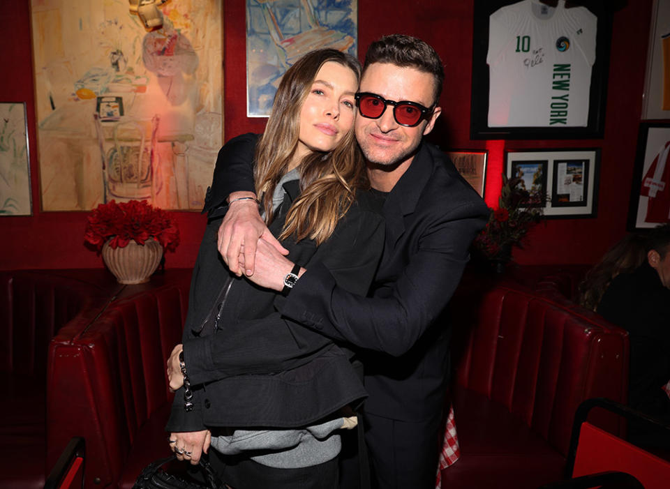 Jessica Biel and Justin Timberlake attend Justin Timberlake's EVERYTHING I THOUGHT IT WAS Album Release Party at Dan Tana's on March 14, 2024 in West Hollywood, California.