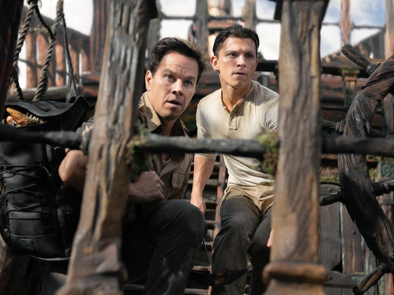 Mark Wahlberg and Tom Holland in "Uncharted."