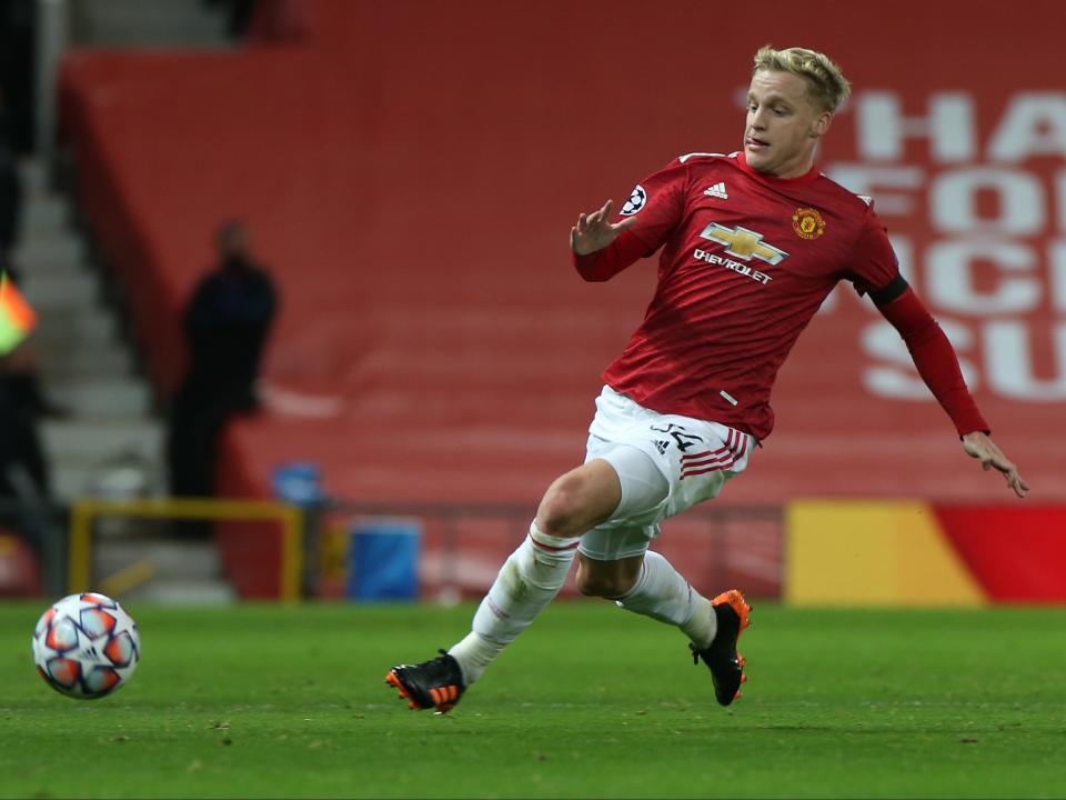 Donny van de Beek in action against Istanbul BasaksehirManchester United via Getty Images