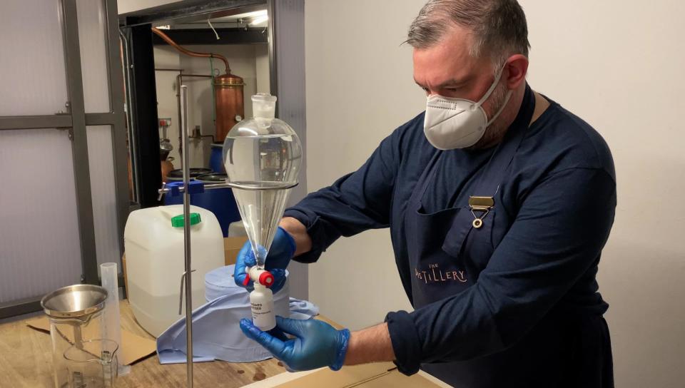 Hand sanitiser being made at the Portobello Road Gin distillery for the Met Police: Met Police