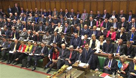 A still image taken from video shows Britain's Chancellor of the Exchequer George Osborne, presenting his Budget to the House of Commons, in central London March 19, 2014. REUTERS/UK Parliament via REUTERS TV