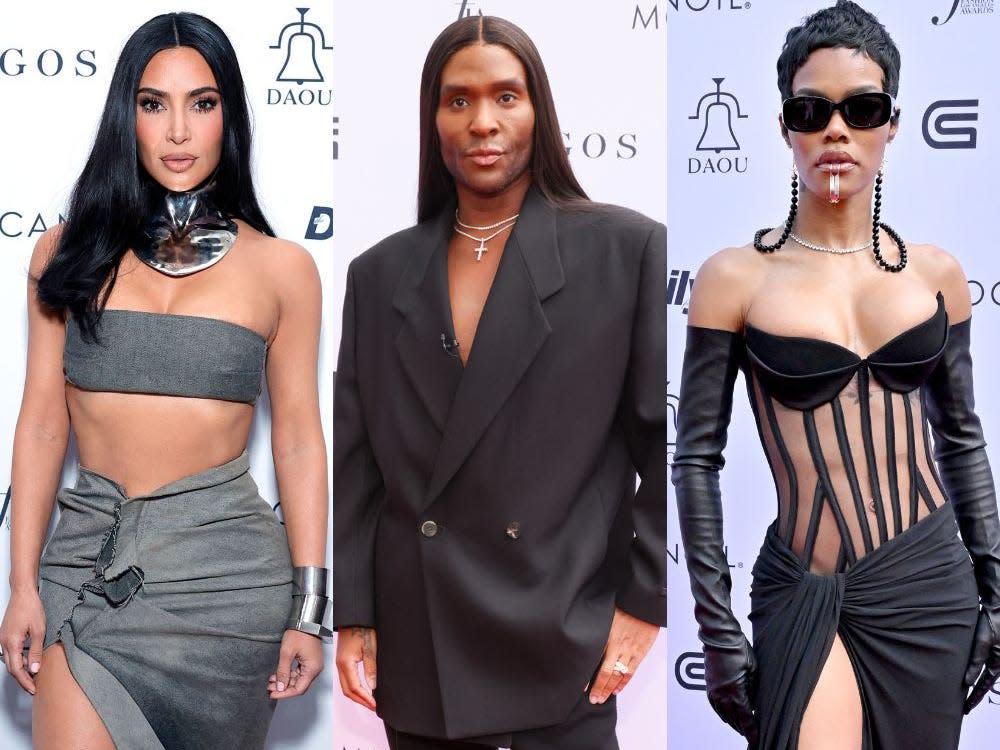 Kim Kardashian, Law Roach, and Teyana Taylor attend the Daily Front Row's Fashion Los Angeles Awards.