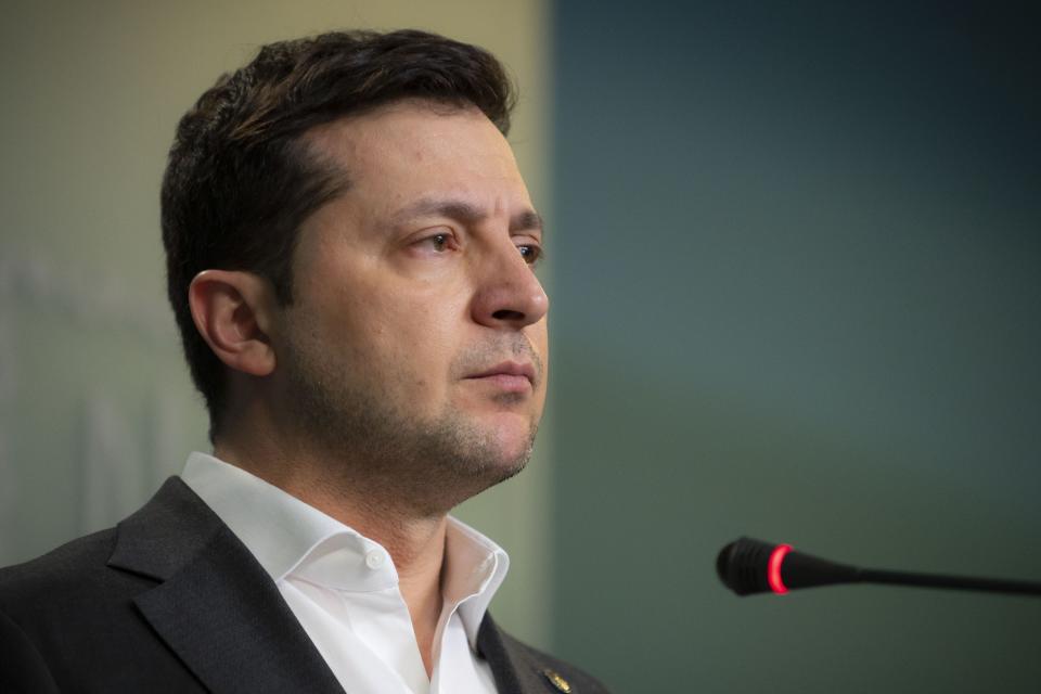 President of Ukraine Volodymyr Zelensky holds a press conference