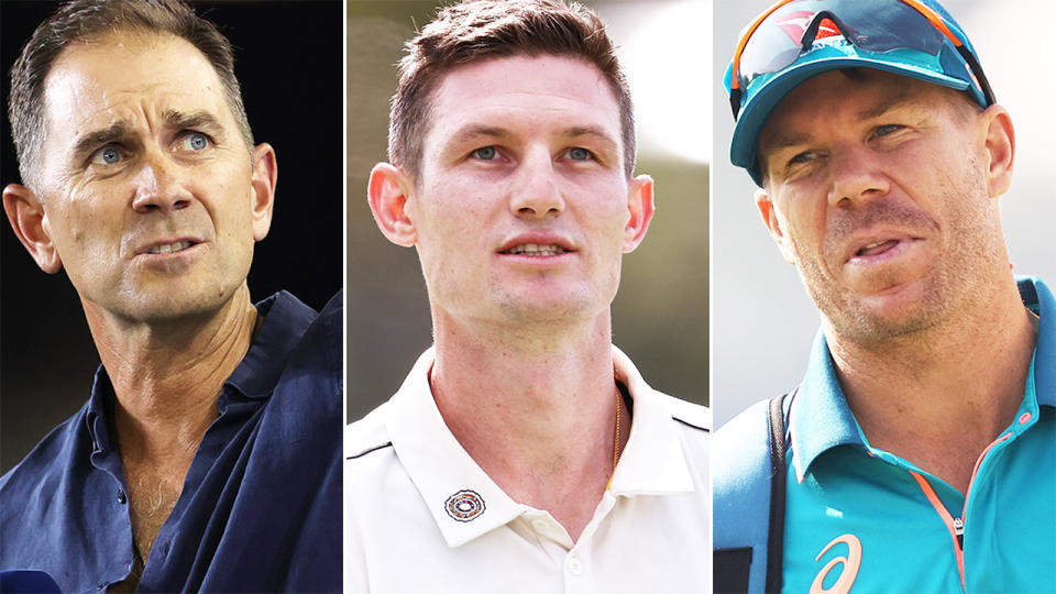 Justin Langer, pictured here alongside Cameron Bancroft and David Warner.