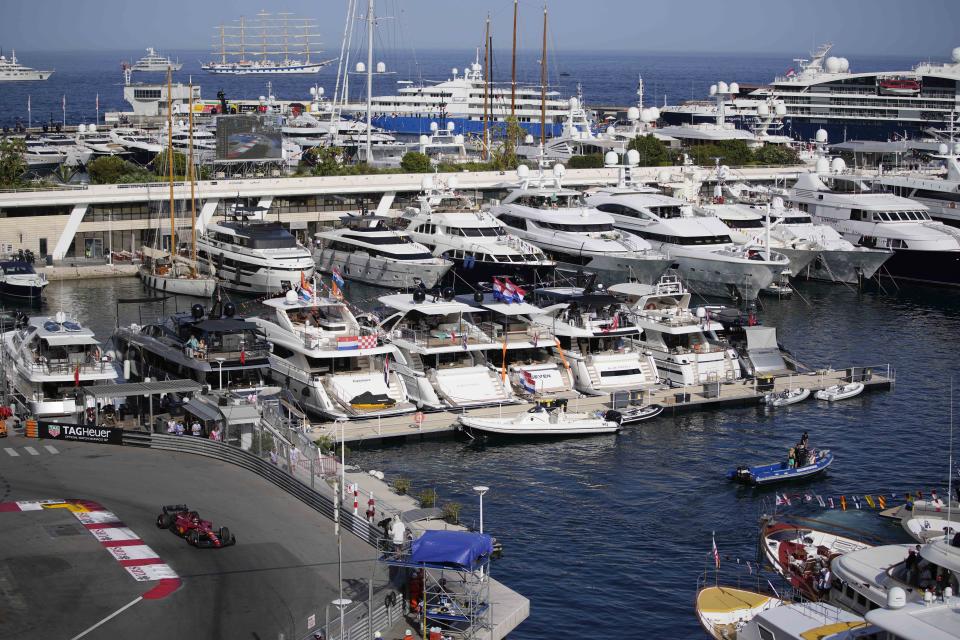 Ferrari driver Charles Leclerc of Monaco steers his car during the second free practice at the Monaco racetrack, in Monaco, Friday, May 27, 2022. The Formula one race will be held on Sunday. (AP Photo/Daniel Cole)