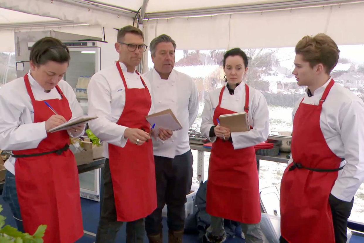 Cooking: Zoe Lyons, John Partridge, Stef Reid, AJ Pritchard and judge John Torode: BBC / Shine TV Ltd