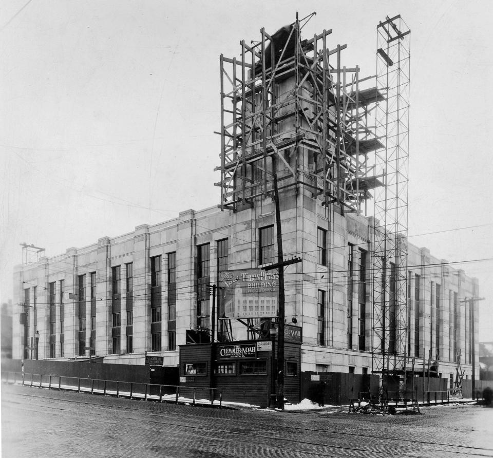 The Akron Times-Press building, the future home of the Beacon Journal, rises in March 1930 at 44 E. Exchange St. downtown.