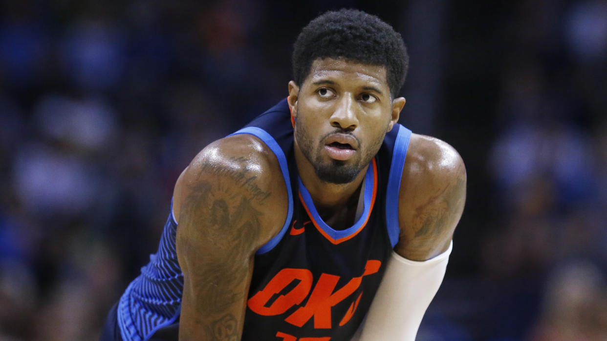 Oklahoma City Thunder forward Paul George started the season with a nerve injury in his foot. (AP Photo/Sue Ogrocki)