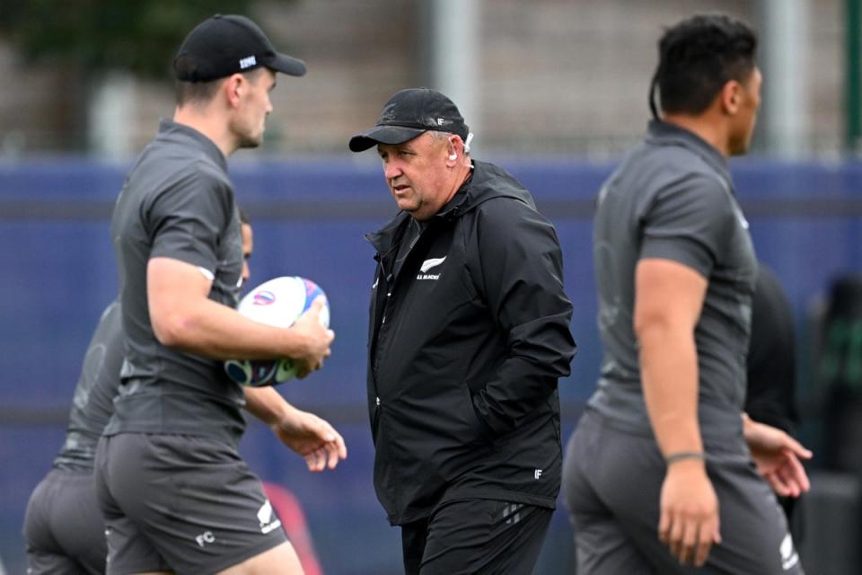 Head coach Ian Foster looks on during a New Zealand All Blacks training session (Getty Images)