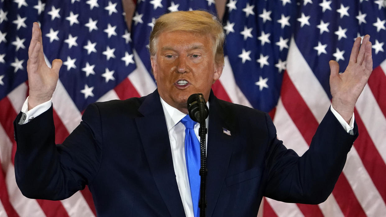 President Donald Trump speaks in the East Room of the White House, early Wednesday, Nov. 4, 2020, in Washington. (Evan Vucci/AP)