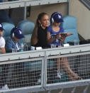 <p>The busy mom took time out of her crazy work schedule to take twins Emme and Max, 10, to opening day for the Los Angeles Dodgers on Thursday. The day trip probably had something to do (OK, a lot to do) with the fact that J.Lo’s boyfriend, Alex Rodriguez, was in the booth calling the game for ESPN. (Photo: Jerritt Clark/Getty Images) </p>