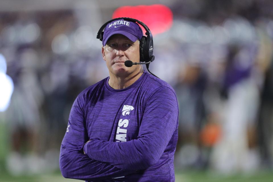 Kansas State coach Chris Klieman watches from the sideline during the Wildcats' game against Arizona on Friday night at Bill Snyder Family Stadium.