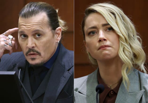 Actors Johnny Depp and Amber Heard are seen testifying at the Fairfax County Circuit Court in Fairfax, Va., earlier this year. Depp won the defamation suit against Heard in a high-profile civil trial.