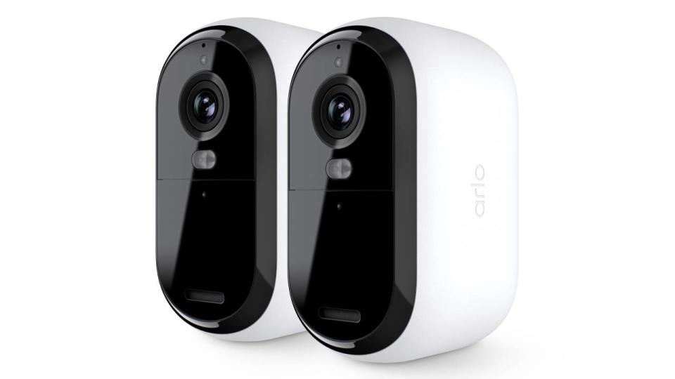 Arlo Essential Outdoor 2-cam kit on a white background