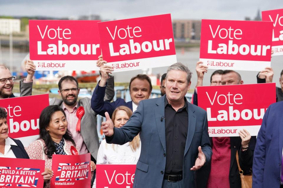 Labour leader Sir Keir Starmer celebrates his party’s local election results in Chatham, Kent, on Friday (PA Wire)