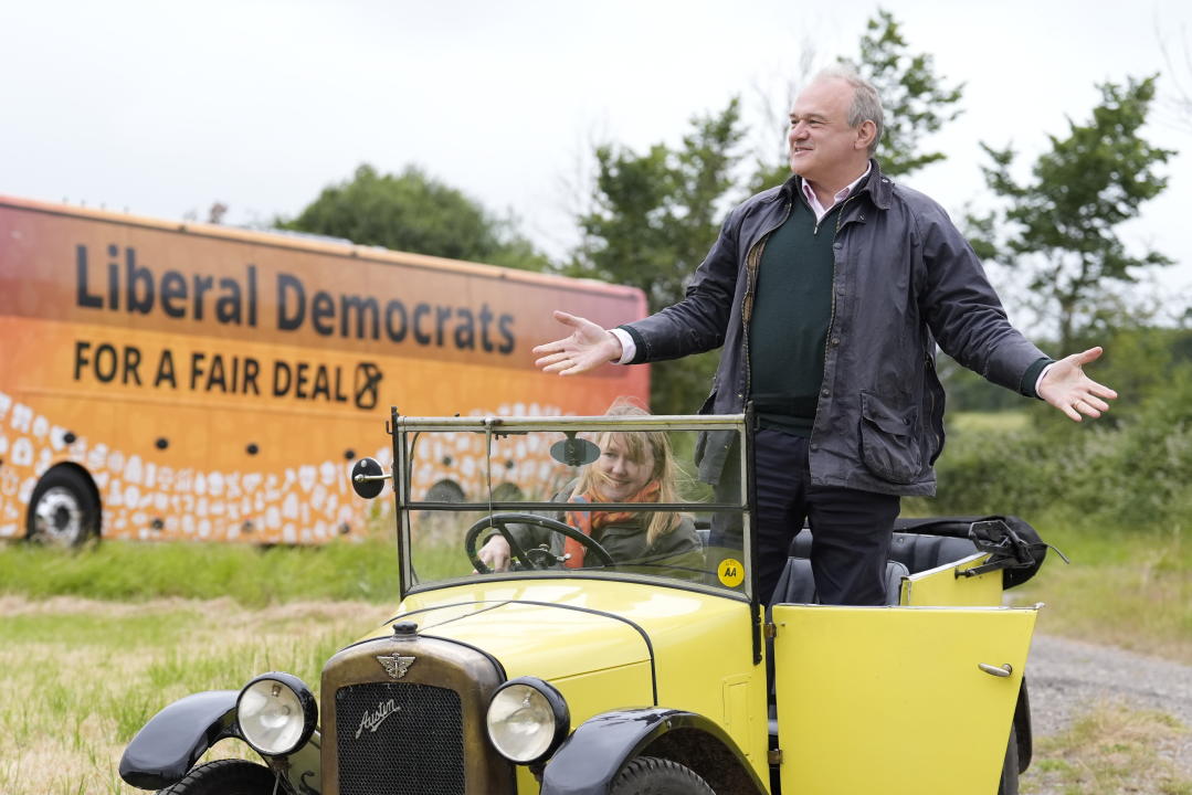 Liberal Democrats leader Sir Ed Davey during a visit to Owl Lodge in Lacock, Wiltshire. (PA)