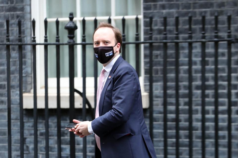 Health Secretary Matt Hancock leaves 10 Downing Street on ThursdayPA