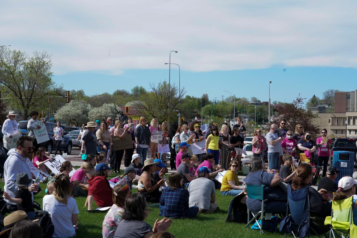 People at the Bans Off Our Bodies protest at Van Eps Park in downtown Sioux Falls on Saturday, May 14, 2022.