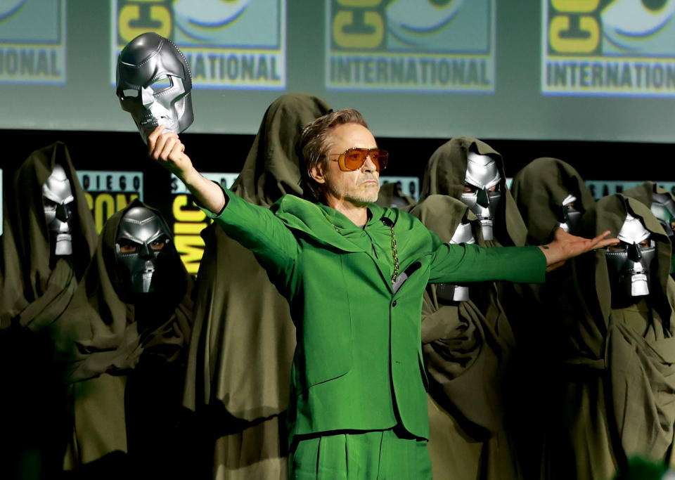 Robert Downey Jr. speaks onstage at the Marvel Studios Panel during 2024 Comic-Con International