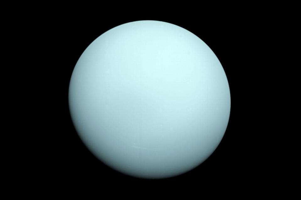 <p>JPL-Caltech/Courtesy of NASA</p> An image of the planet Uranus taken by the spacecraft Voyager 2 in 1986.