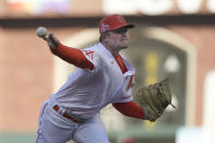 San Francisco Giants' Logan Webb pitches against the Kansas City Royals during the first inning of a baseball game in San Francisco, Tuesday, June 14, 2022. (AP Photo/Jeff Chiu)