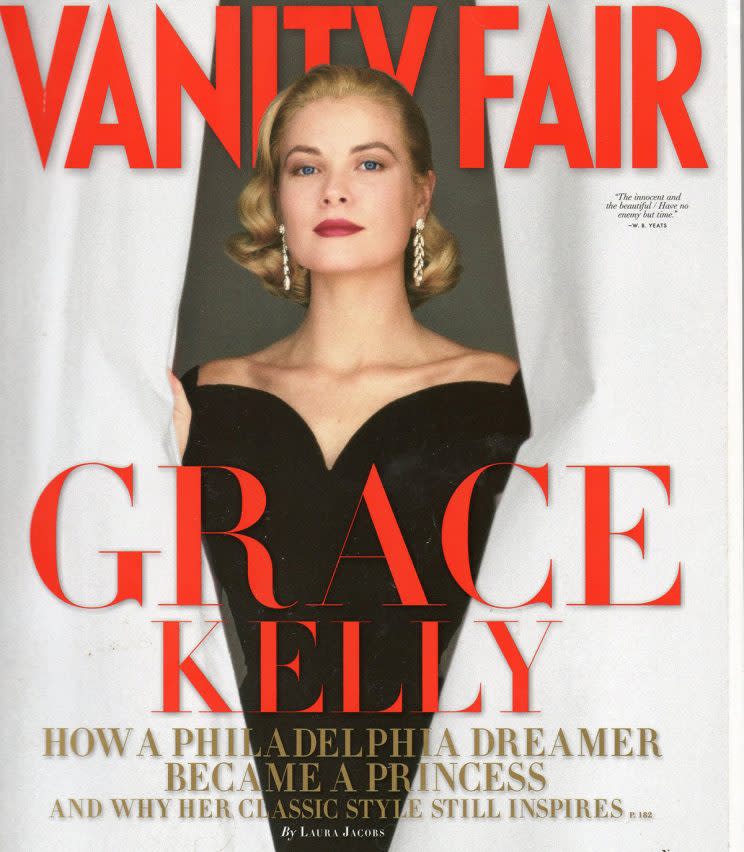 Grace Kelly appears wearing a similar beauty look to her granddaughter’s on the May 2010 cover of <em>Vanity Fair</em>. (Photo: Vanity Fair)