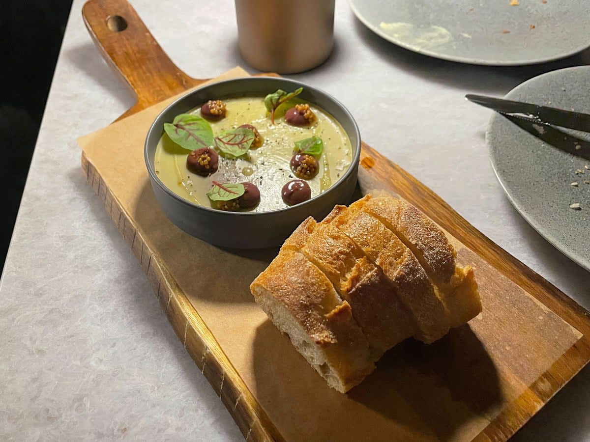 Duck liver parfait: beautifully presented, cold and bland  (Kate Ng)