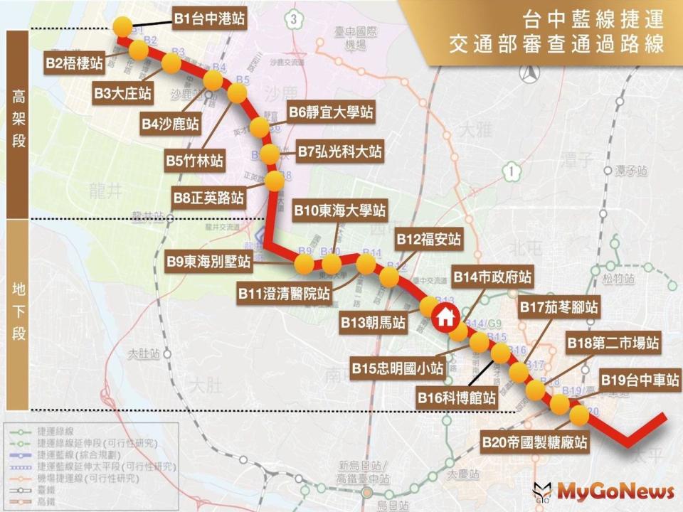 ▲台中捷運藍線、綠線唯一交匯於市政府站，第一代「雙捷運宅」就此誕生。