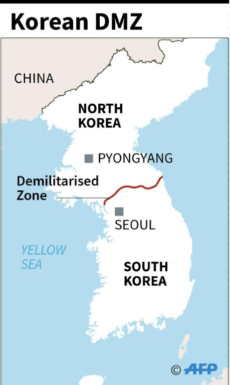 Map showing the demilitarised zone between North and South Korea