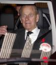 <p>Prince Philip reacts to a blast from the ship’s fog horn as he leaves after a visit to the QE2 in Southampton docks. (Photo credit: PA/PA Archive/PA Images) </p>