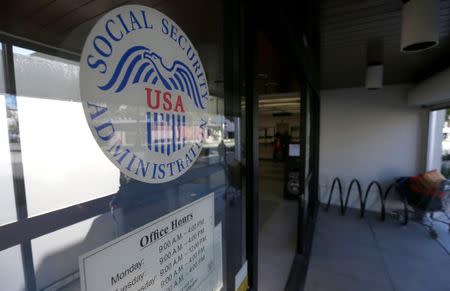 The entrance and logo of a Social Security Office in Pasadena, California U.S., March 14, 2017. REUTERS/Mario Anzuoni