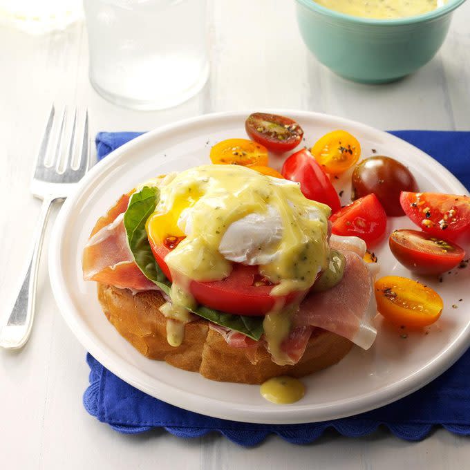 Italian Eggs Benedict with Pesto Hollandaise