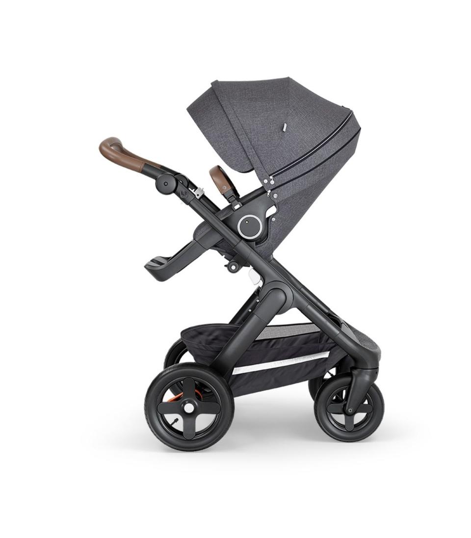 Stokke Trailz™ Black Frame Stroller with Brown Handle in Deep Blue